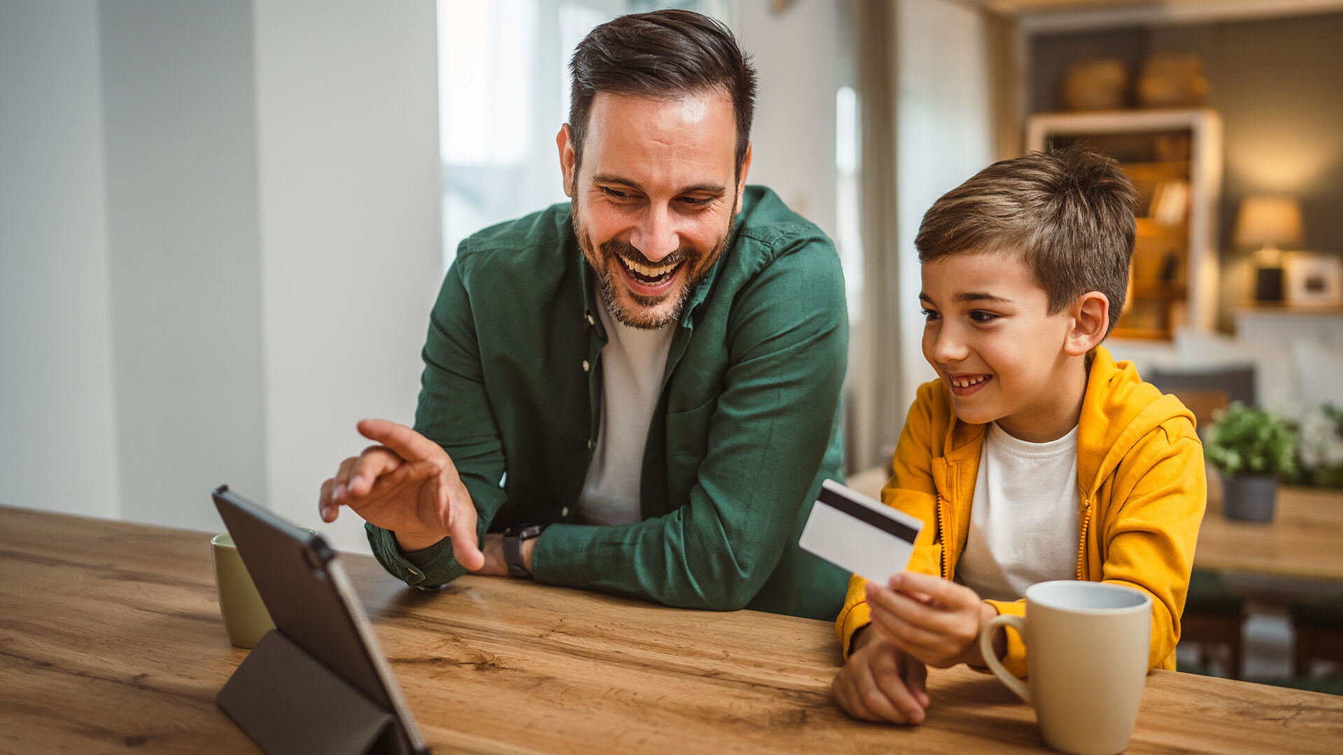 Father and son laughing